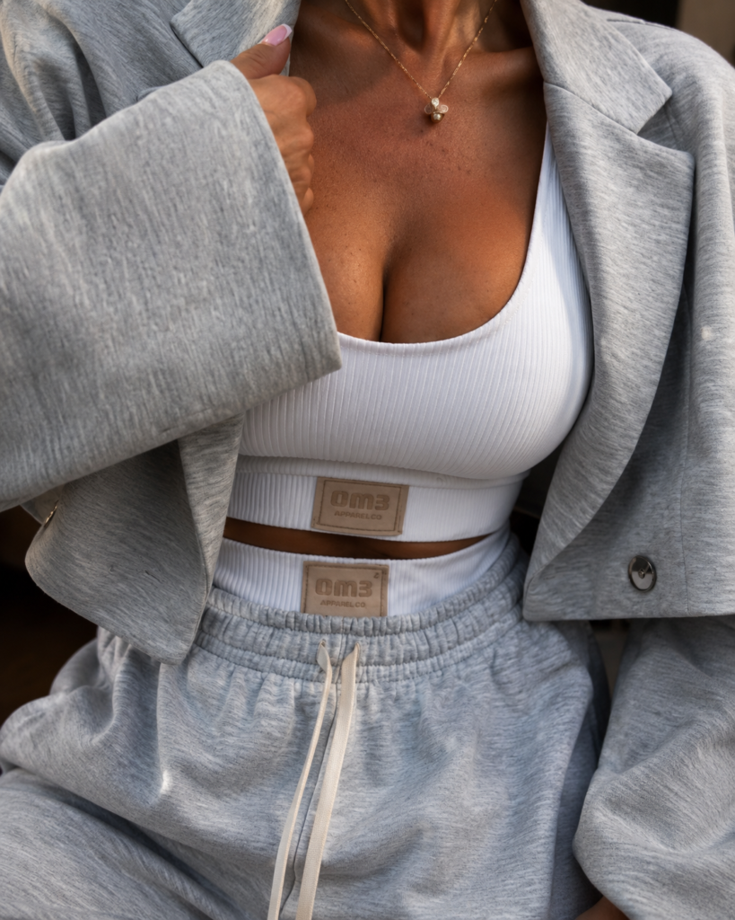 Women's 3-Piece Luxe Athleisure Set – Cropped Blazer, Ribbed Crop Top & Joggers