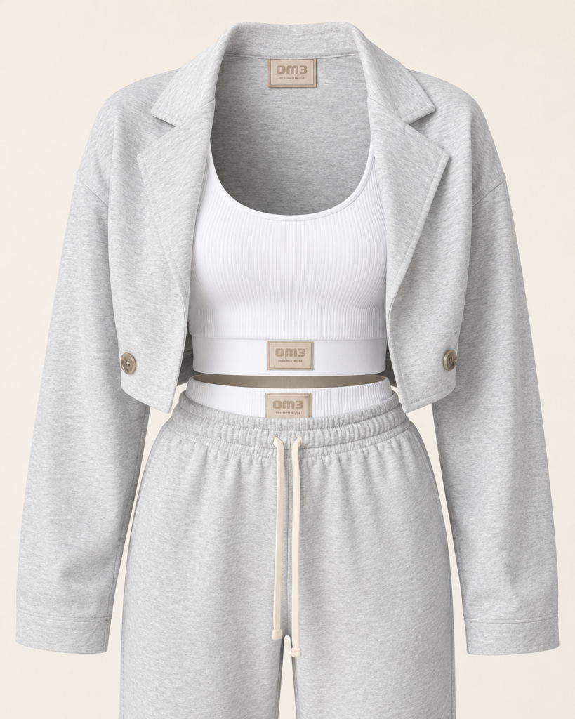 Women's 3-Piece Luxe Athleisure Set – Cropped Blazer, Ribbed Crop Top & Joggers