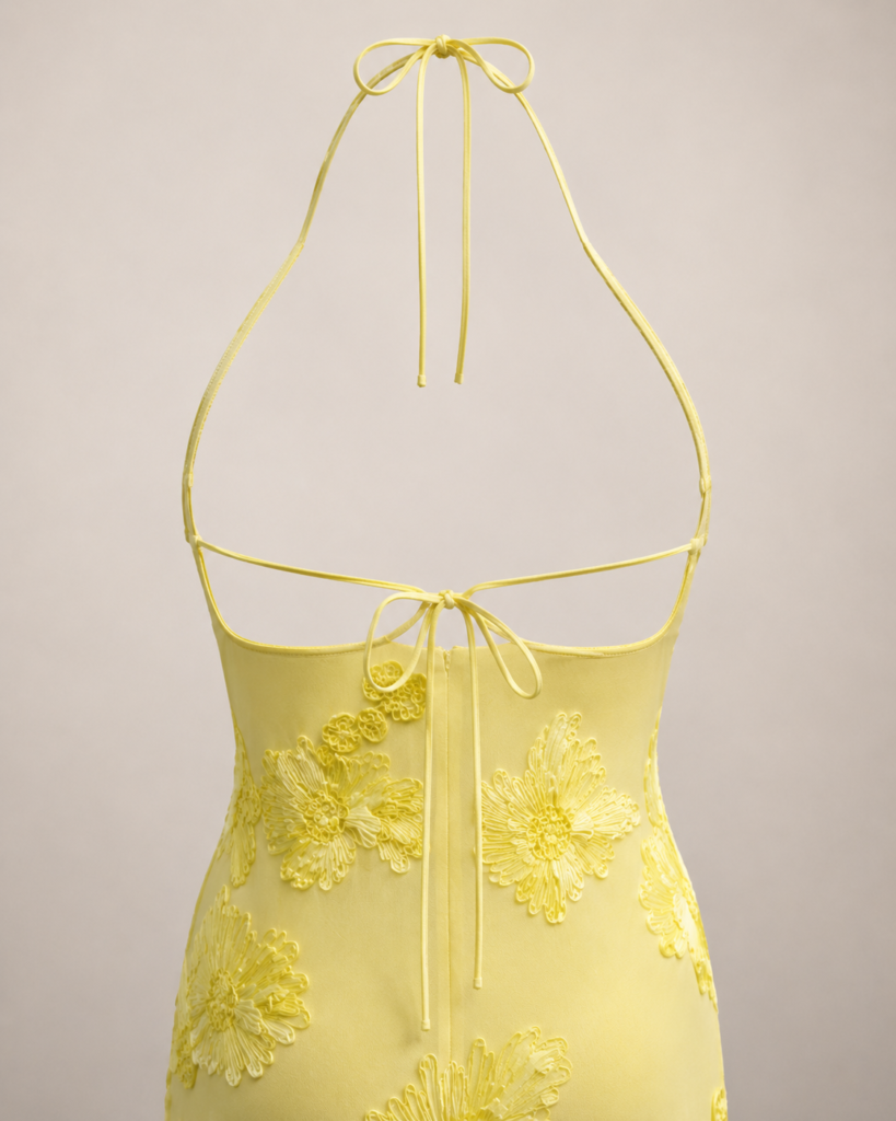 SHELLA 3D Floral Appliqué Halter Keyhole Maxi Dress