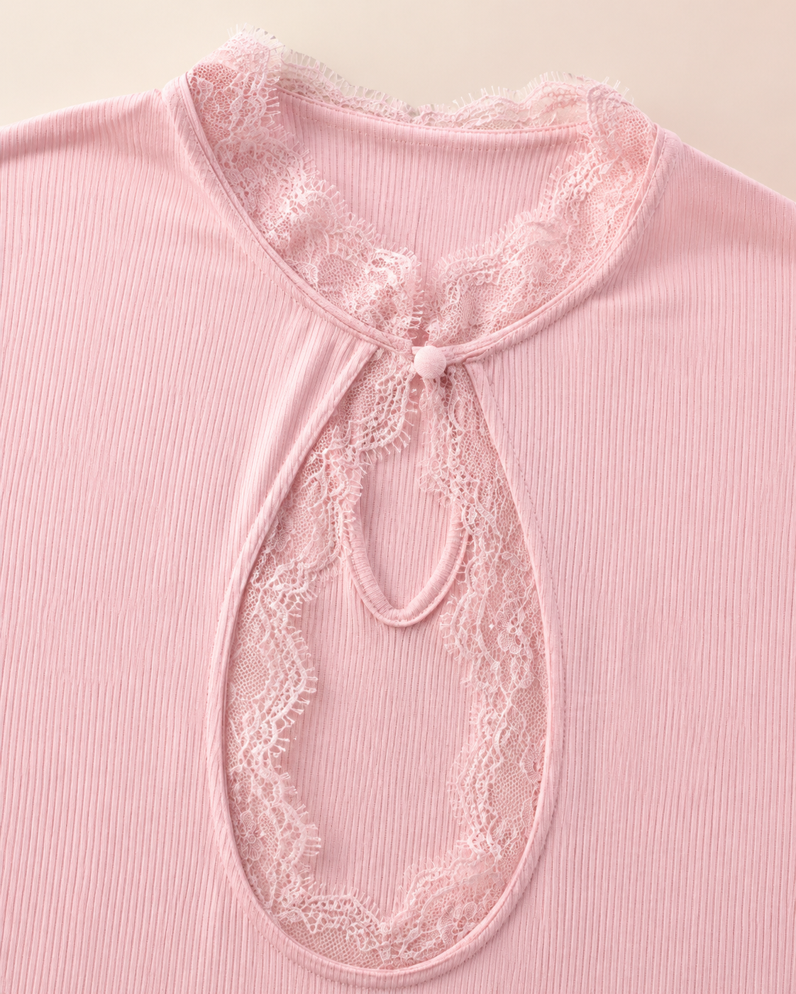 SHELLA — Chemise de nuit longue rose côtelée à bordure dentelle / Blush Pink Ribbed Lace-Trim Maxi Nightgown / قميص نوم طويل وردي مضلّع بحافة دانتيل