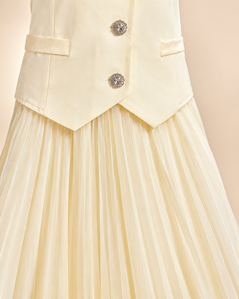 EMY Paris Sleeveless Tailored Vest & Pleated Maxi Skirt Set