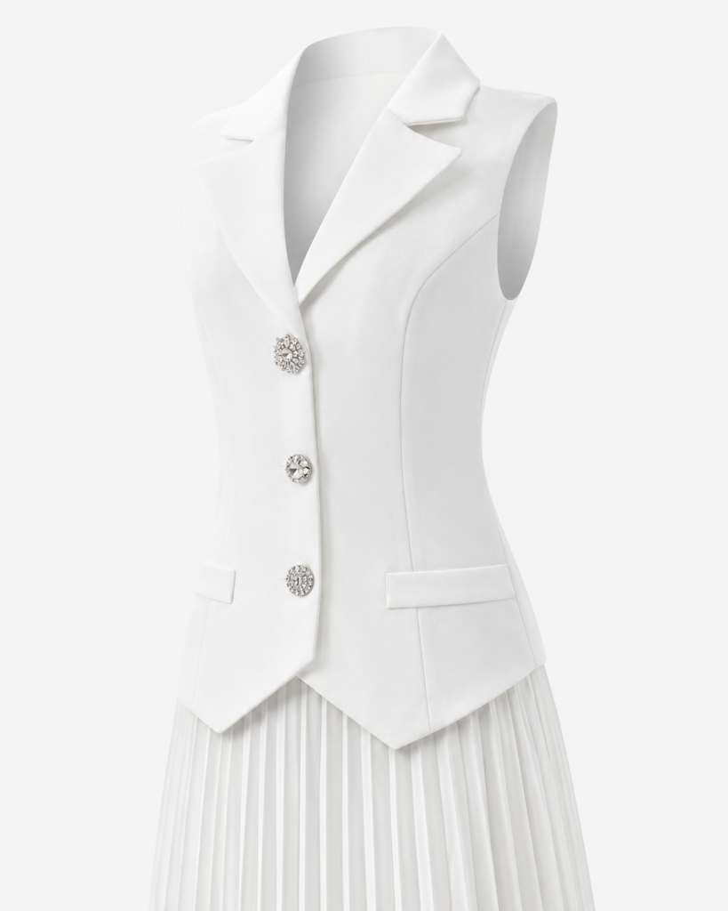 EMY Paris Sleeveless Tailored Vest & Pleated Maxi Skirt Set
