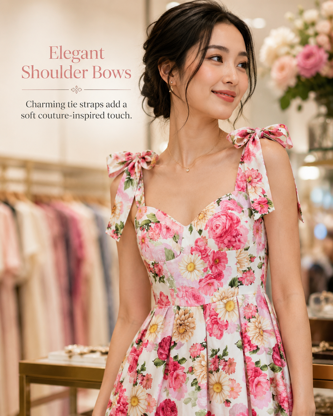 SHELLA — Robe d'été fleurie à épaules nouées et ourlet en dentelle / Floral Tie-Shoulder Sundress with Lace Hem / فستان صيفي مزهّر بكتفين مربوطين وحاشية دانتيل