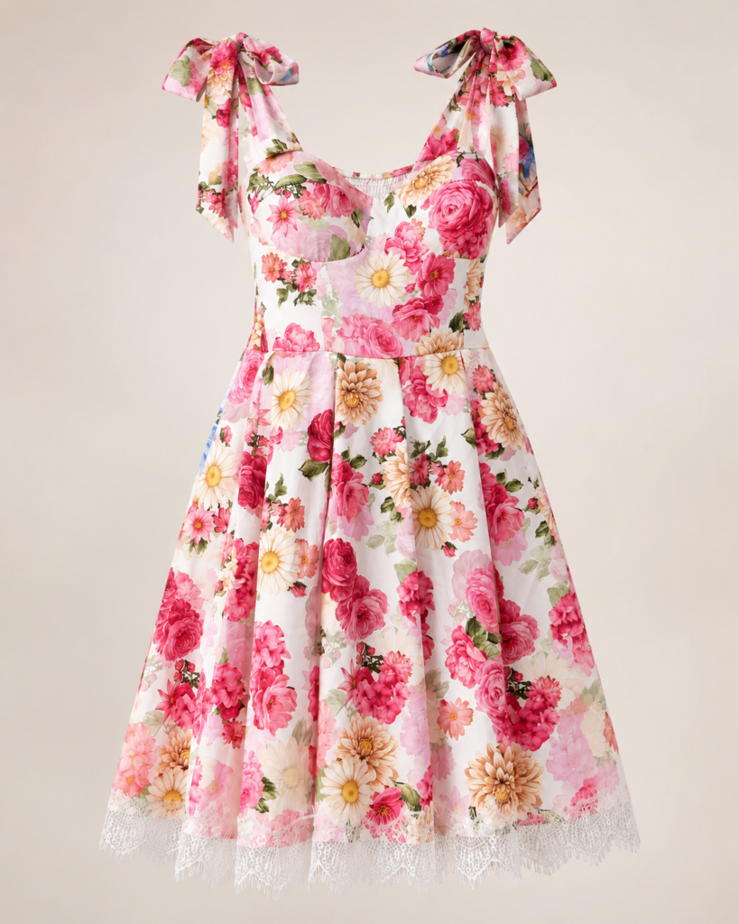 Women's Floral Tie-Shoulder Sundress with Lace Hem