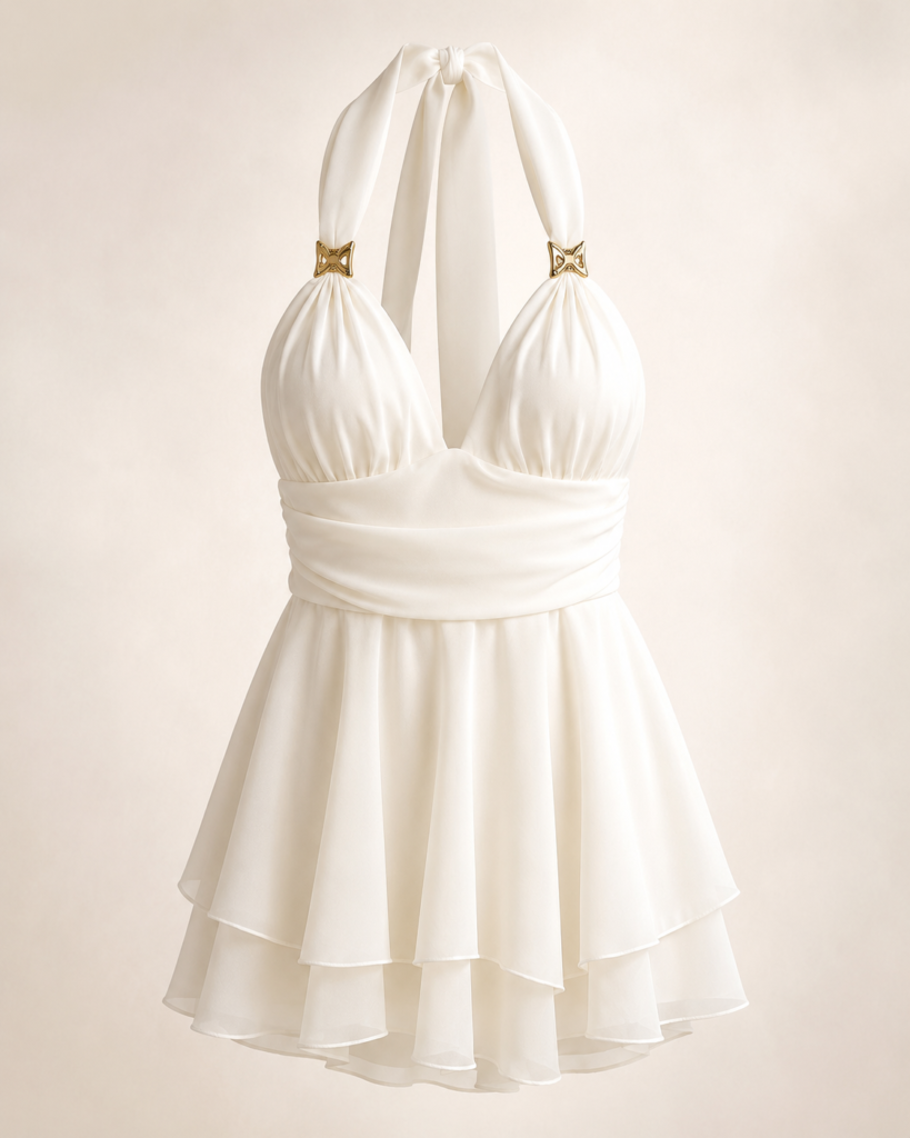 Women's Halter Neck Chiffon Layered Mini Dress