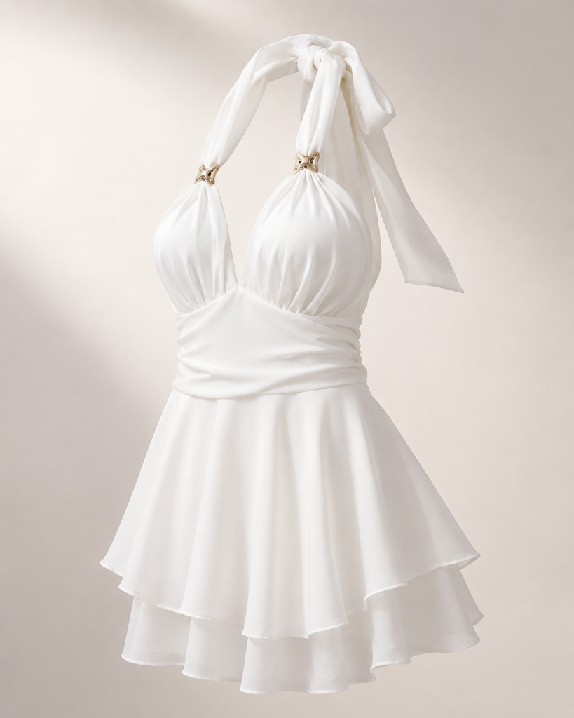 Women's Halter Neck Chiffon Layered Mini Dress