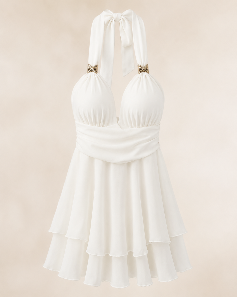Women's Halter Neck Chiffon Layered Mini Dress