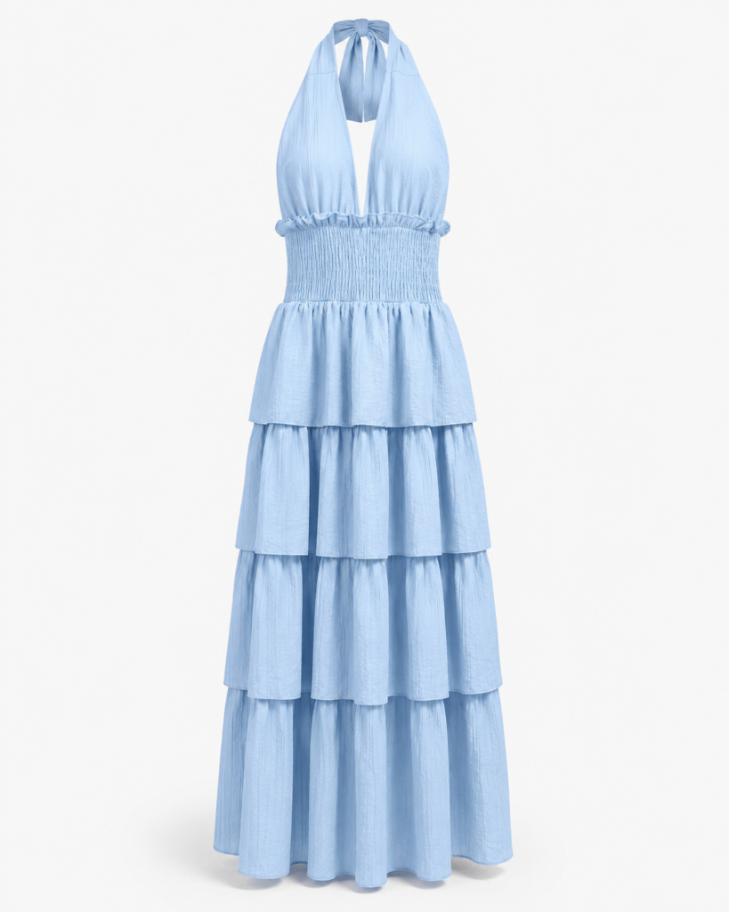 Halter Neck Smocked Tiered Maxi Dress