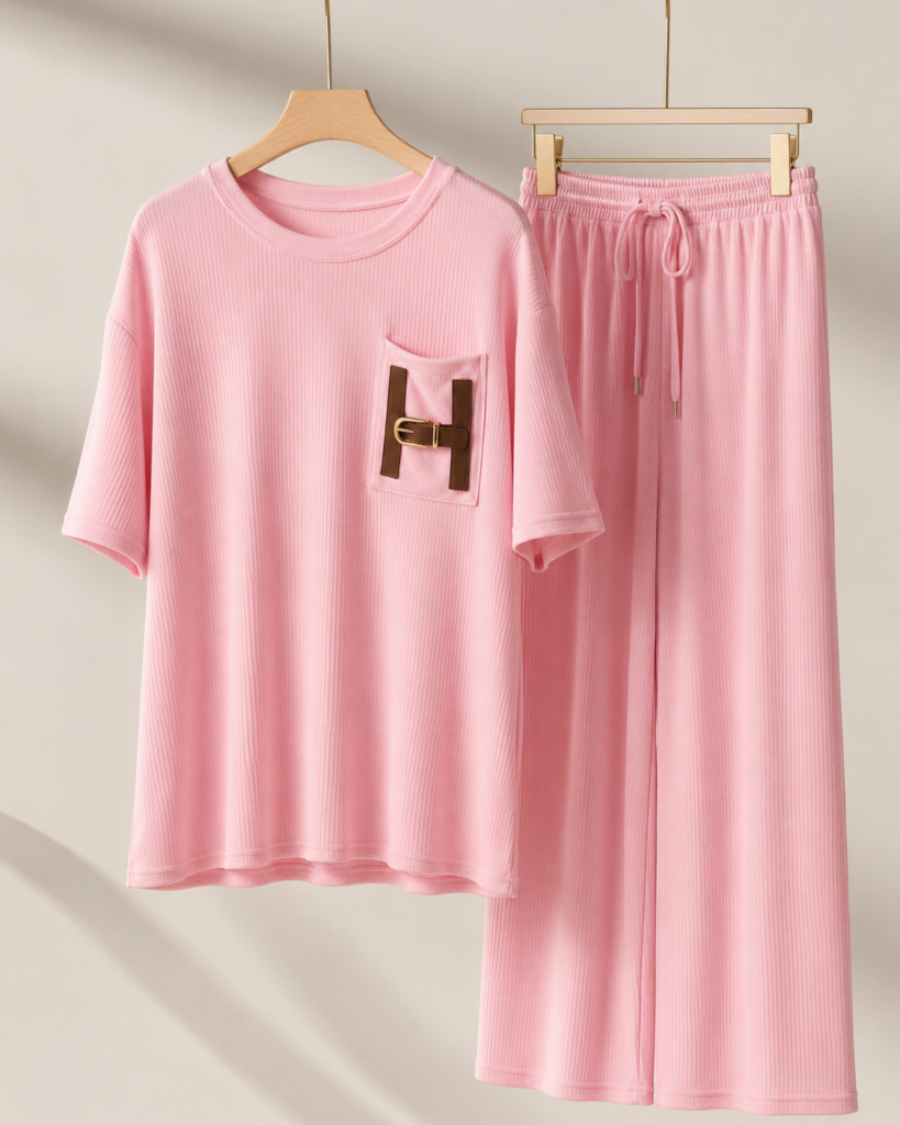 SHELLA H-Buckle Ribbed Lounge Co-Ord Set