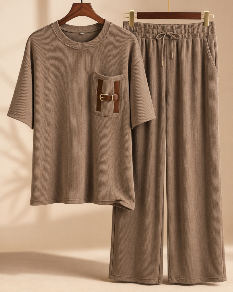 SHELLA H-Buckle Ribbed Lounge Co-Ord Set