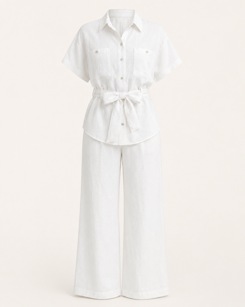 Women's Linen-Look Belted Two-Piece Set