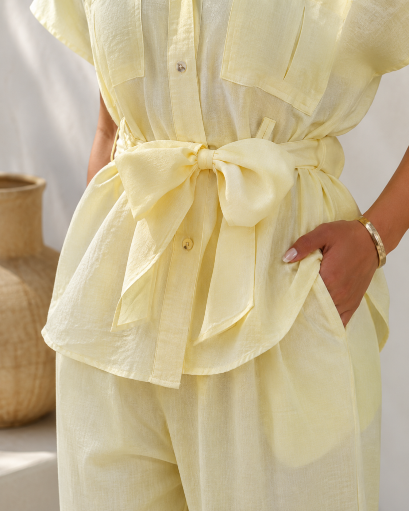 Women's Linen-Look Belted Two-Piece Set