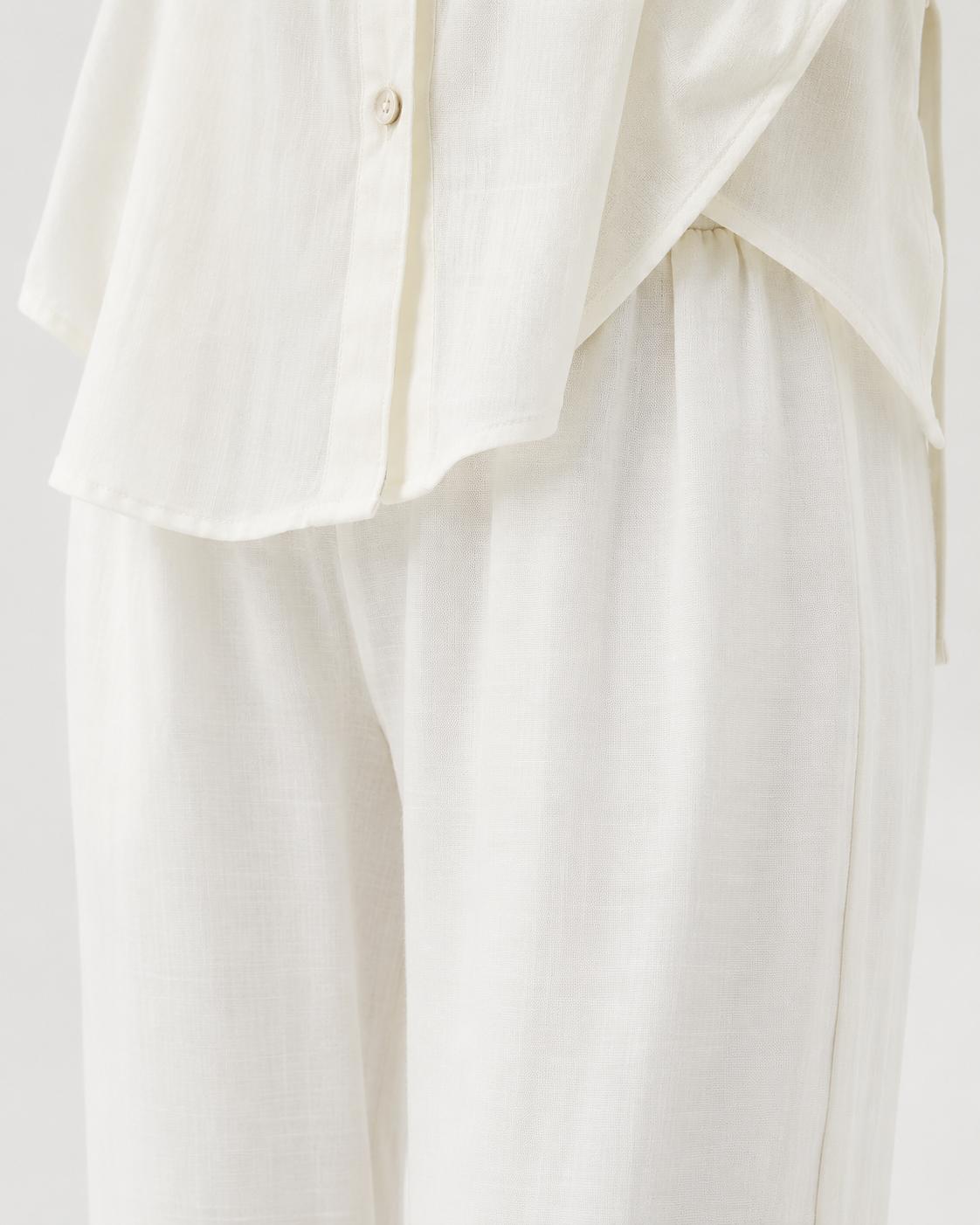 SHELLA — Ensemble effet lin : chemise ceinturée & pantalon large / Linen-Look Belted Two-Piece Set / طقم نسائي قطعتين قميص بحزام وبنطال واسع بتأثير الكتان