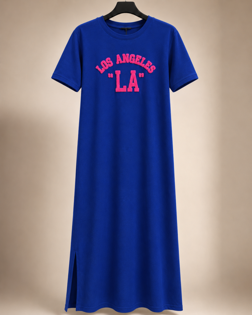 Women's Los Angeles Chenille Lettering Maxi T-Shirt Dress