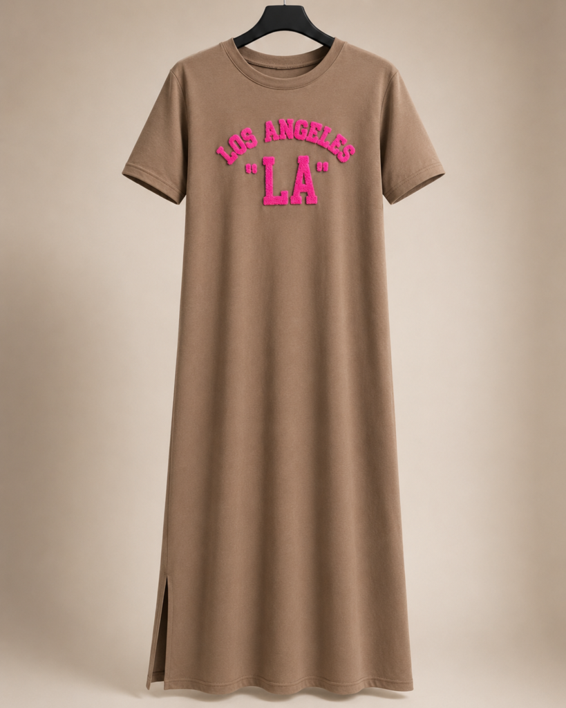 Women's Los Angeles Chenille Lettering Maxi T-Shirt Dress