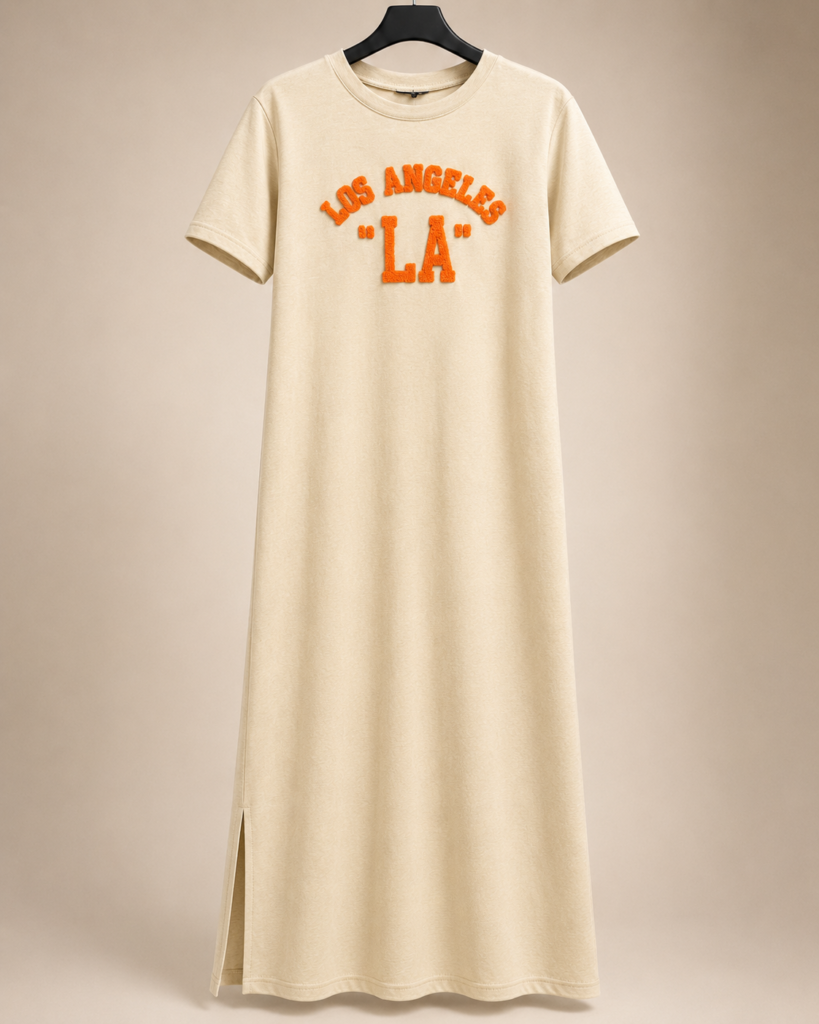Women's Los Angeles Chenille Lettering Maxi T-Shirt Dress