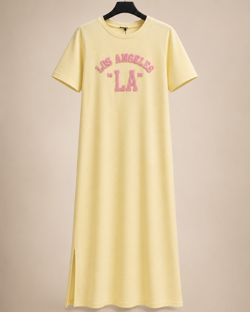 Women's Los Angeles Chenille Lettering Maxi T-Shirt Dress