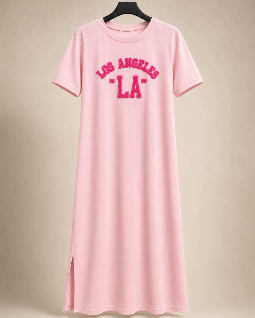 Women's Los Angeles Chenille Lettering Maxi T-Shirt Dress