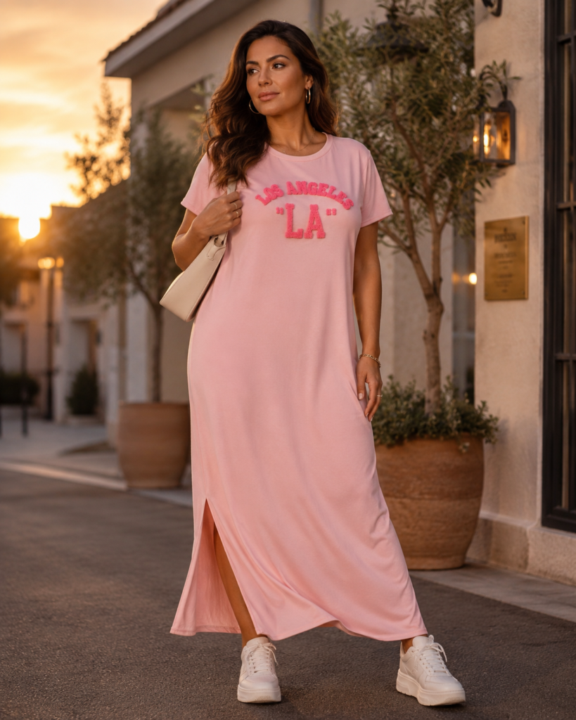 Women's Los Angeles Chenille Lettering Maxi T-Shirt Dress