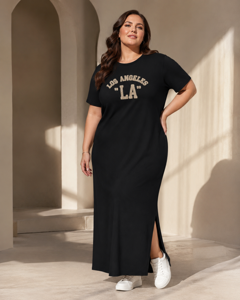 Women's Los Angeles Chenille Lettering Maxi T-Shirt Dress