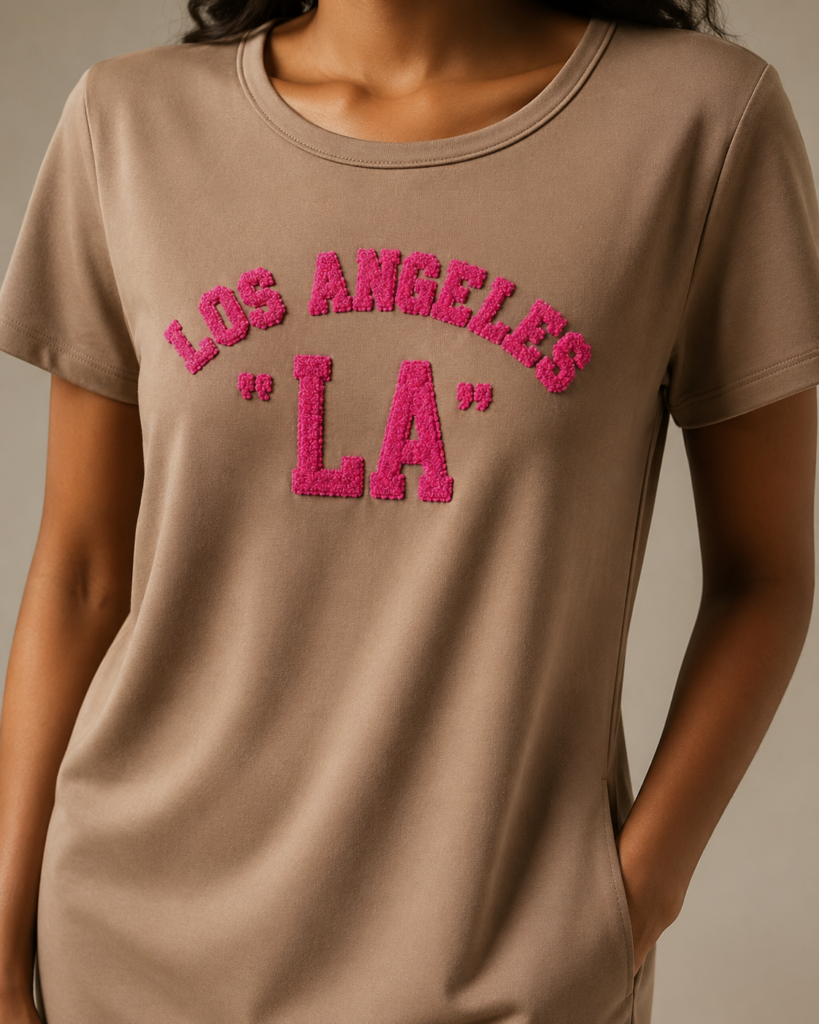 Women's Los Angeles Chenille Lettering Maxi T-Shirt Dress