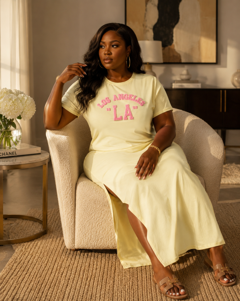 Women's Los Angeles Chenille Lettering Maxi T-Shirt Dress