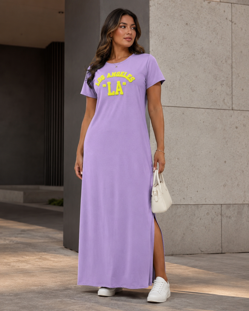 Women's Los Angeles Chenille Lettering Maxi T-Shirt Dress