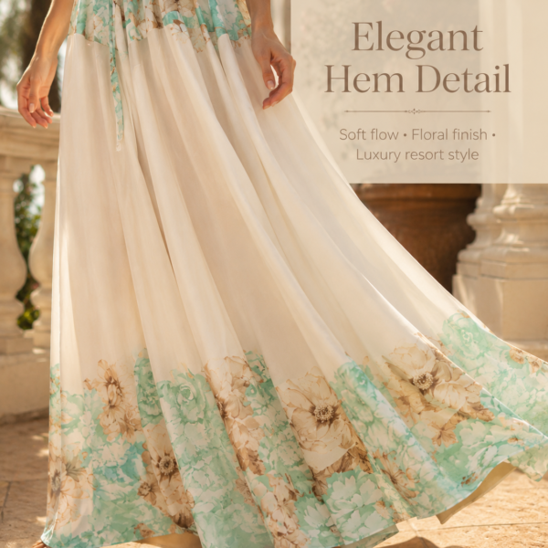 SHELLA — Robe longue fleurie menthe dos-nu à taille nouée / Mint Floral Halter Tie-Waist Maxi Dress / فستان طويل مزهّر منعنع برقبة هالتر وخصر مربوط
