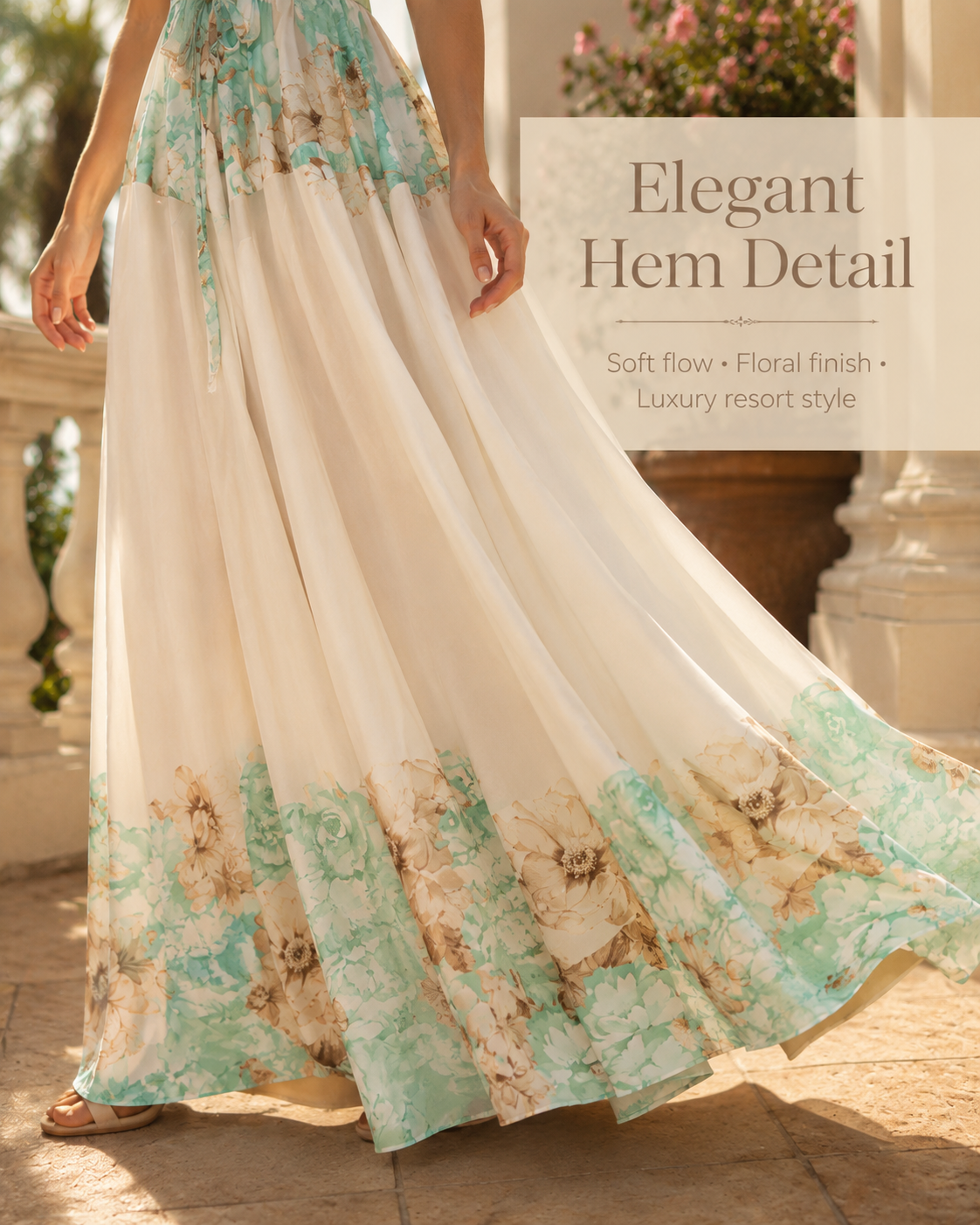 SHELLA — Robe longue fleurie menthe dos-nu à taille nouée / Mint Floral Halter Tie-Waist Maxi Dress / فستان طويل مزهّر منعنع برقبة هالتر وخصر مربوط