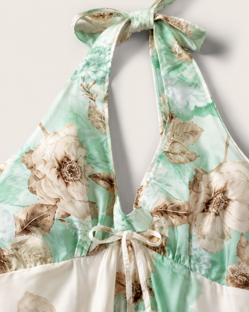 Mint Floral Halter Tie-Waist Maxi Dress