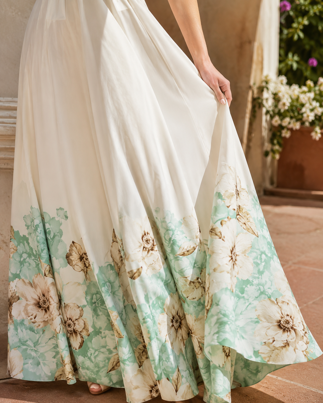 SHELLA — Robe longue fleurie menthe dos-nu à taille nouée / Mint Floral Halter Tie-Waist Maxi Dress / فستان طويل مزهّر منعنع برقبة هالتر وخصر مربوط