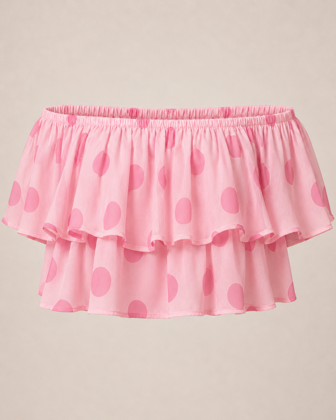 SHELLA — Ensemble à pois : top court épaules dénudées à volants & jupe longue / Off-Shoulder Polka Dot Crop Top & Maxi Skirt Co-Ord Set / طقم بنقشة النقاط: توب قصير مكشوف الكتفين بكشكش وتنورة طويلة