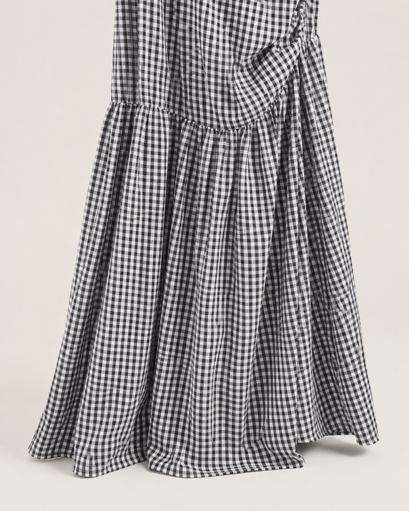 One-Shoulder Gingham Maxi Dress