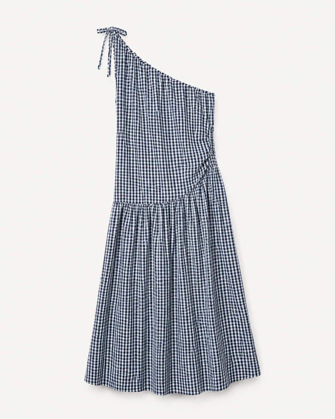 SHELLA — Robe longue vichy à une épaule, épaule nouée & drapé froncé / One-Shoulder Gingham Maxi Dress / فستان طويل كاروهات بكتف واحد ودرابيه مكشكش