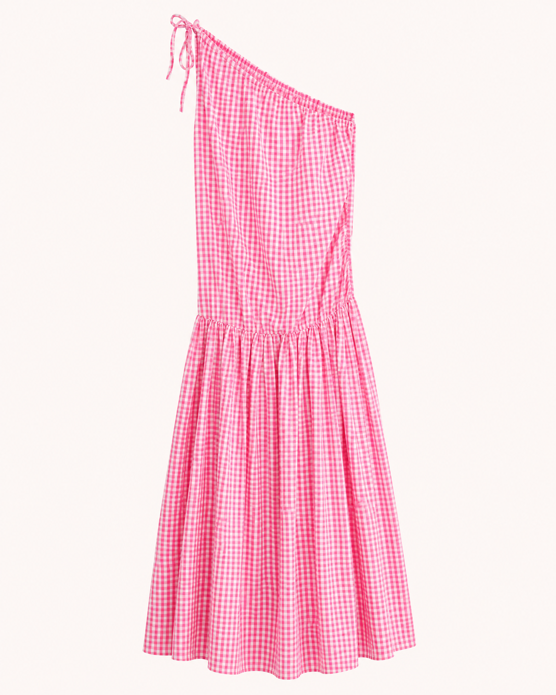 SHELLA — Robe longue vichy à une épaule, épaule nouée & drapé froncé / One-Shoulder Gingham Maxi Dress / فستان طويل كاروهات بكتف واحد ودرابيه مكشكش