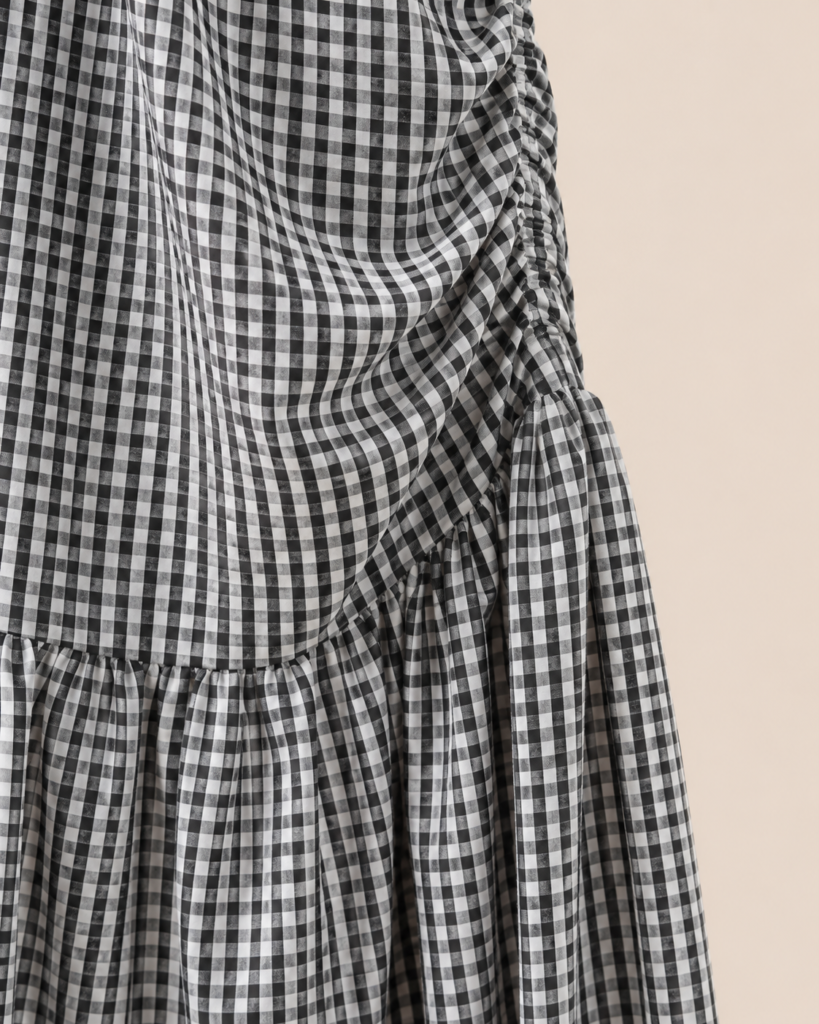 One-Shoulder Gingham Maxi Dress
