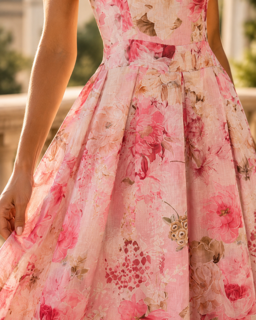 Pink Watercolor Floral Spaghetti Strap Maxi Dress