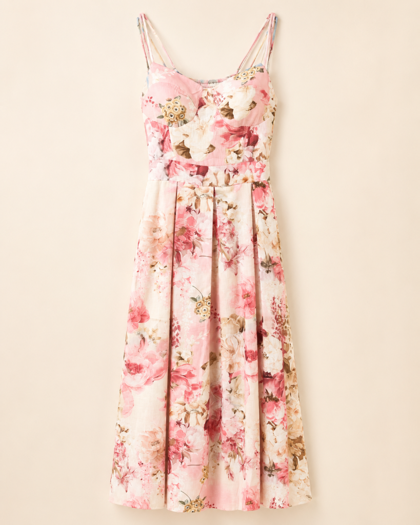 Pink Watercolor Floral Spaghetti Strap Maxi Dress