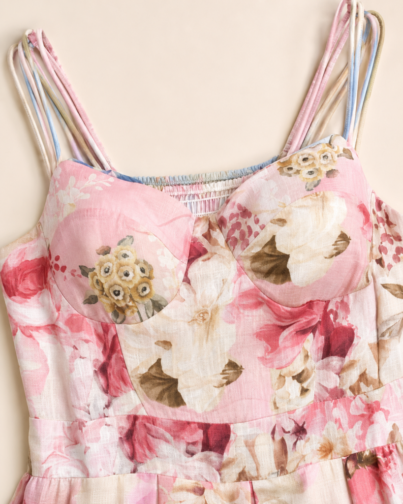 Pink Watercolor Floral Spaghetti Strap Maxi Dress