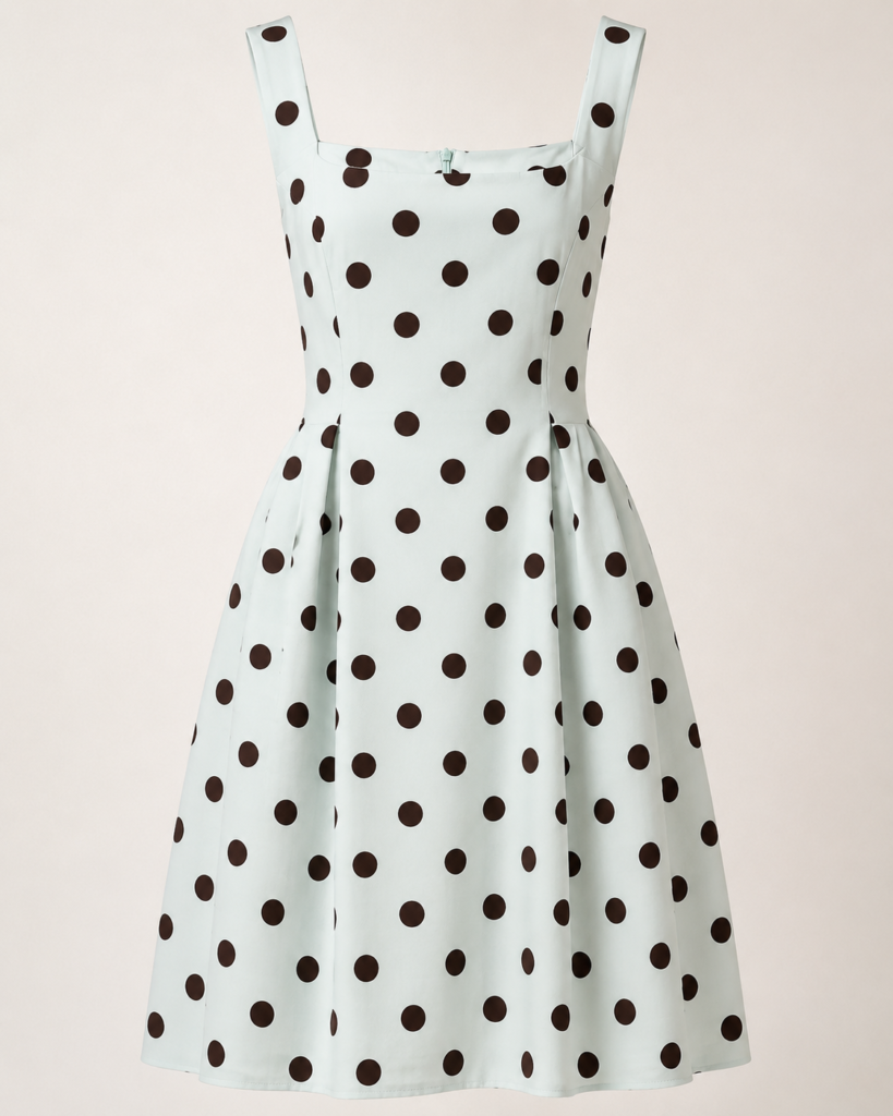Polka Dot Square-Neck Midi Dress