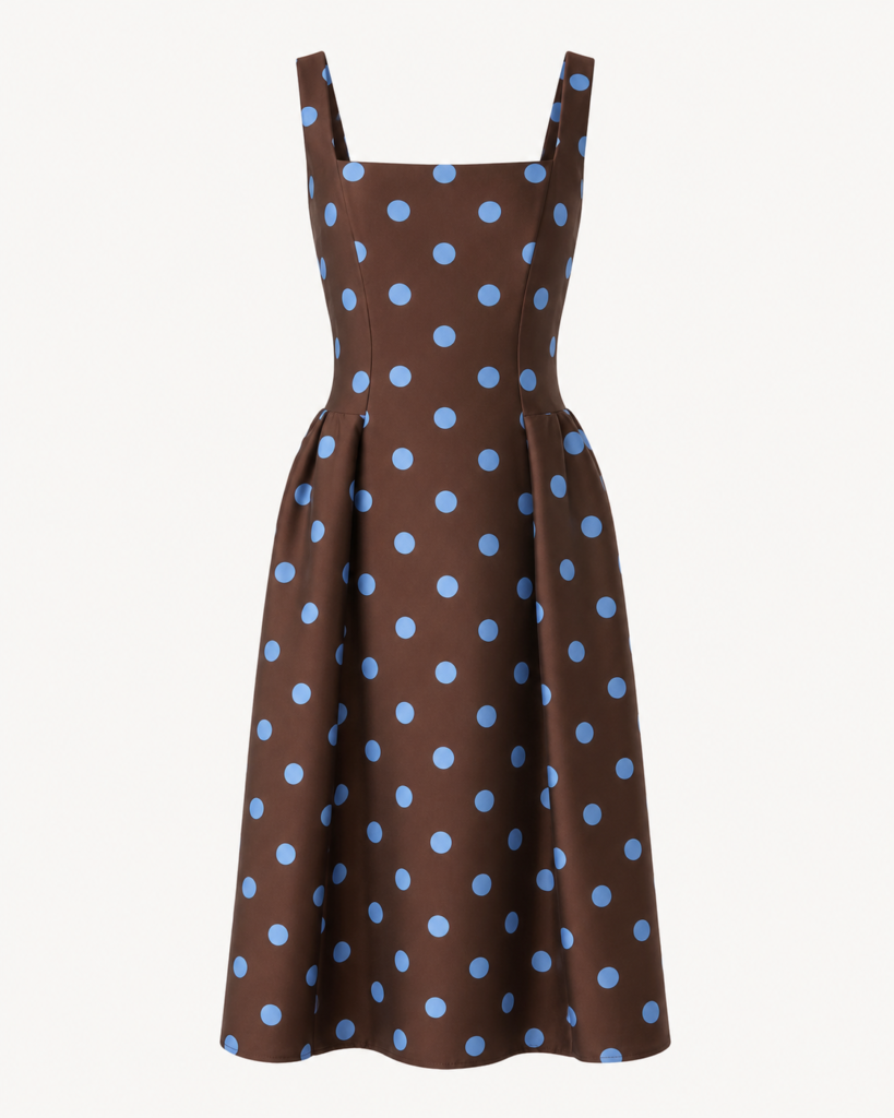 Polka Dot Square-Neck Midi Dress