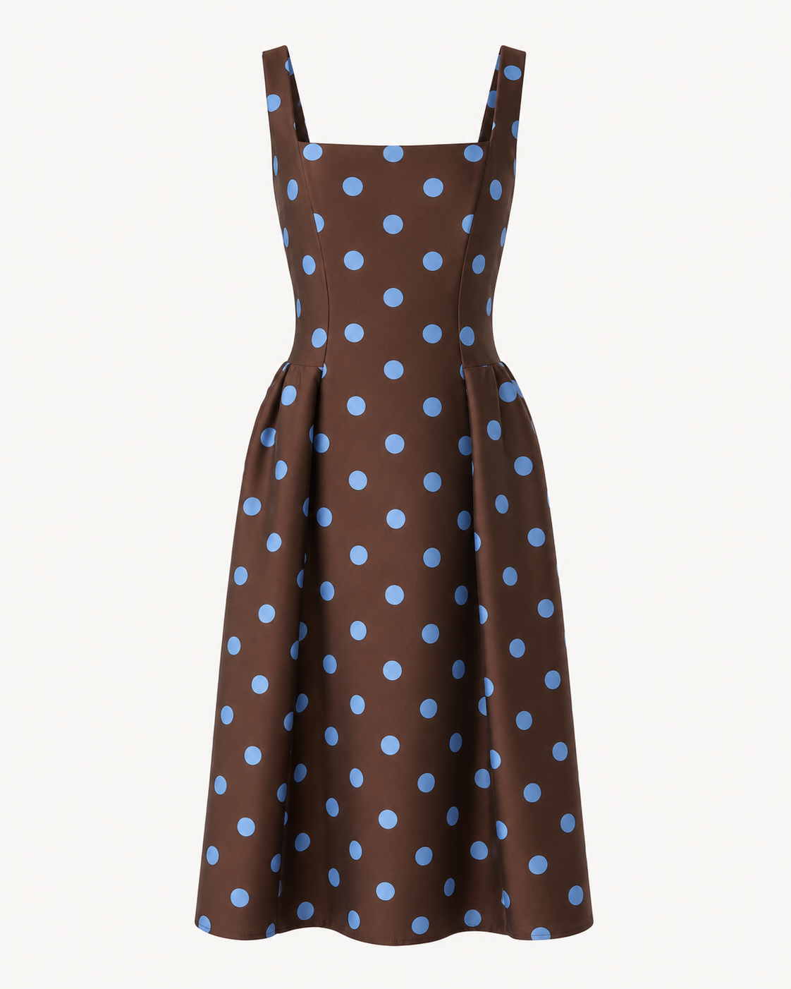 SHELLA — Robe midi à pois col carré sans manches / Polka Dot Square-Neck Midi Dress / فستان ميدي منقّط بياقة مربعة بدون أكمام