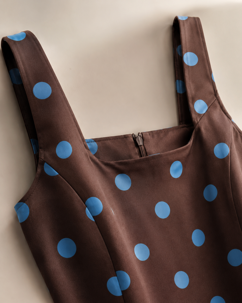 Polka Dot Square-Neck Midi Dress