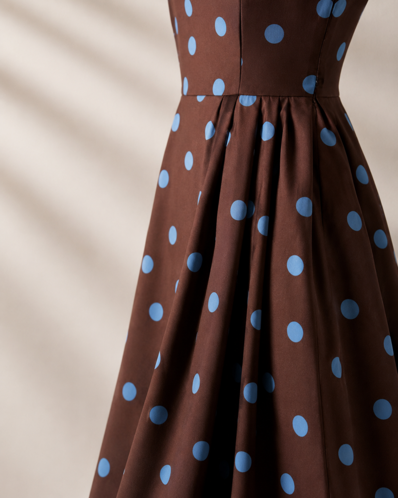 Polka Dot Square-Neck Midi Dress