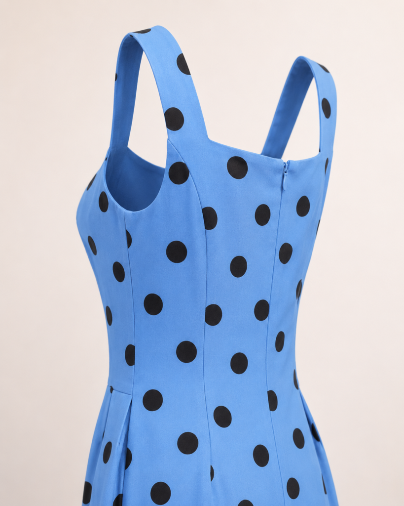 Polka Dot Square-Neck Midi Dress