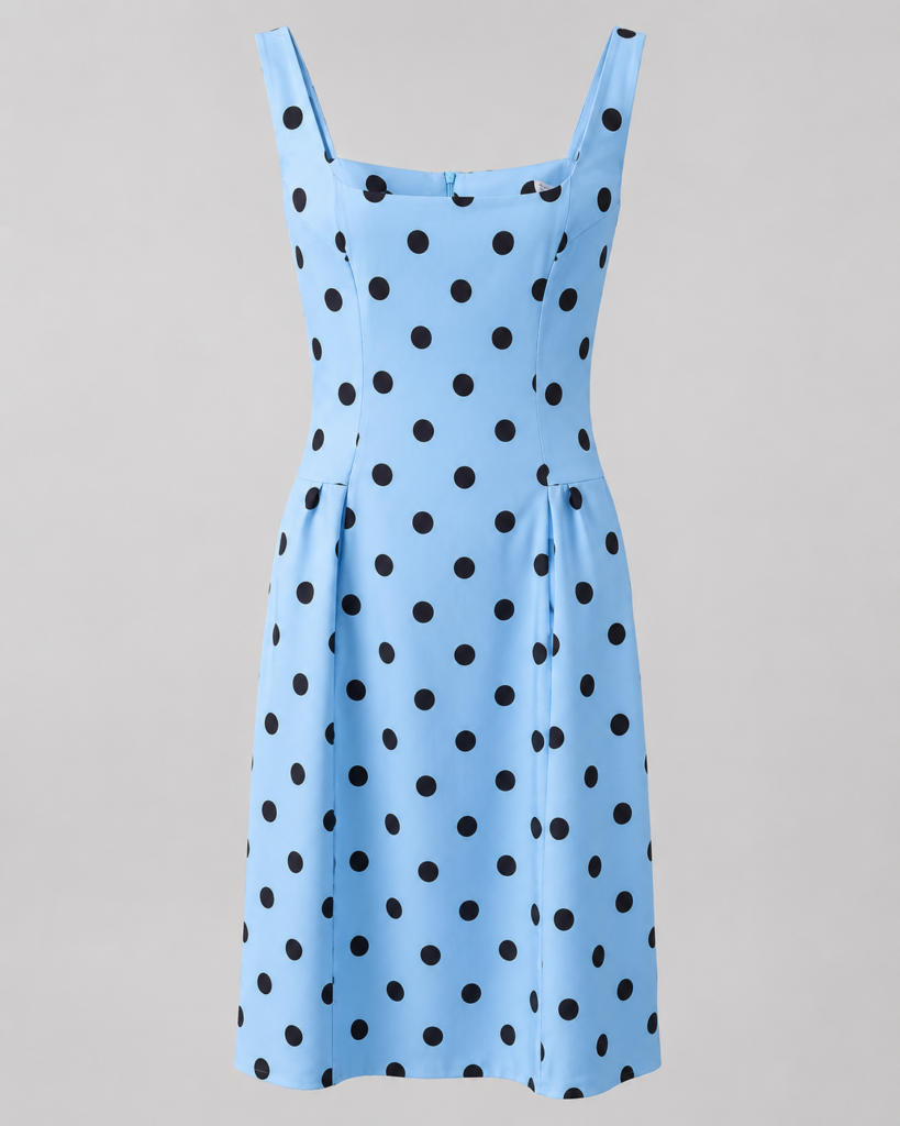 Polka Dot Square-Neck Midi Dress