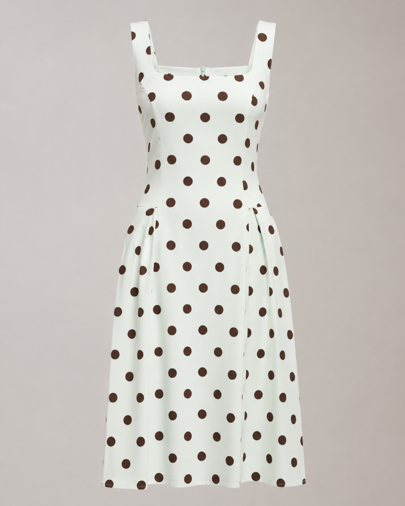Polka Dot Square-Neck Midi Dress