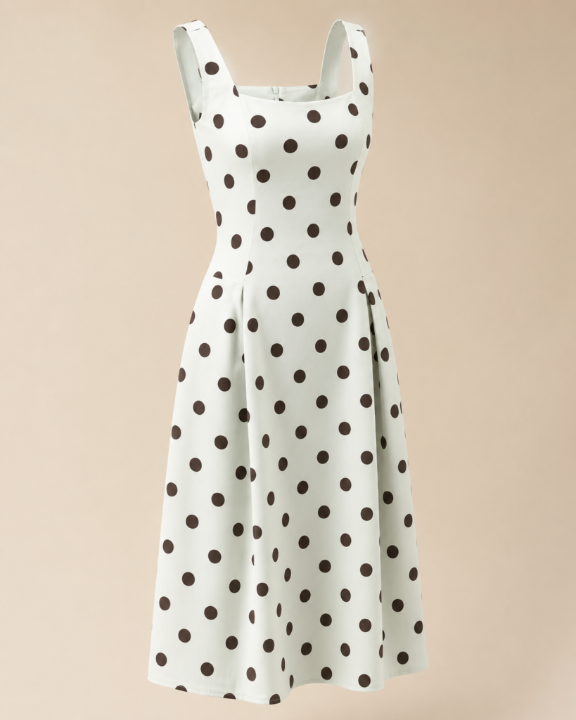 Polka Dot Square-Neck Midi Dress