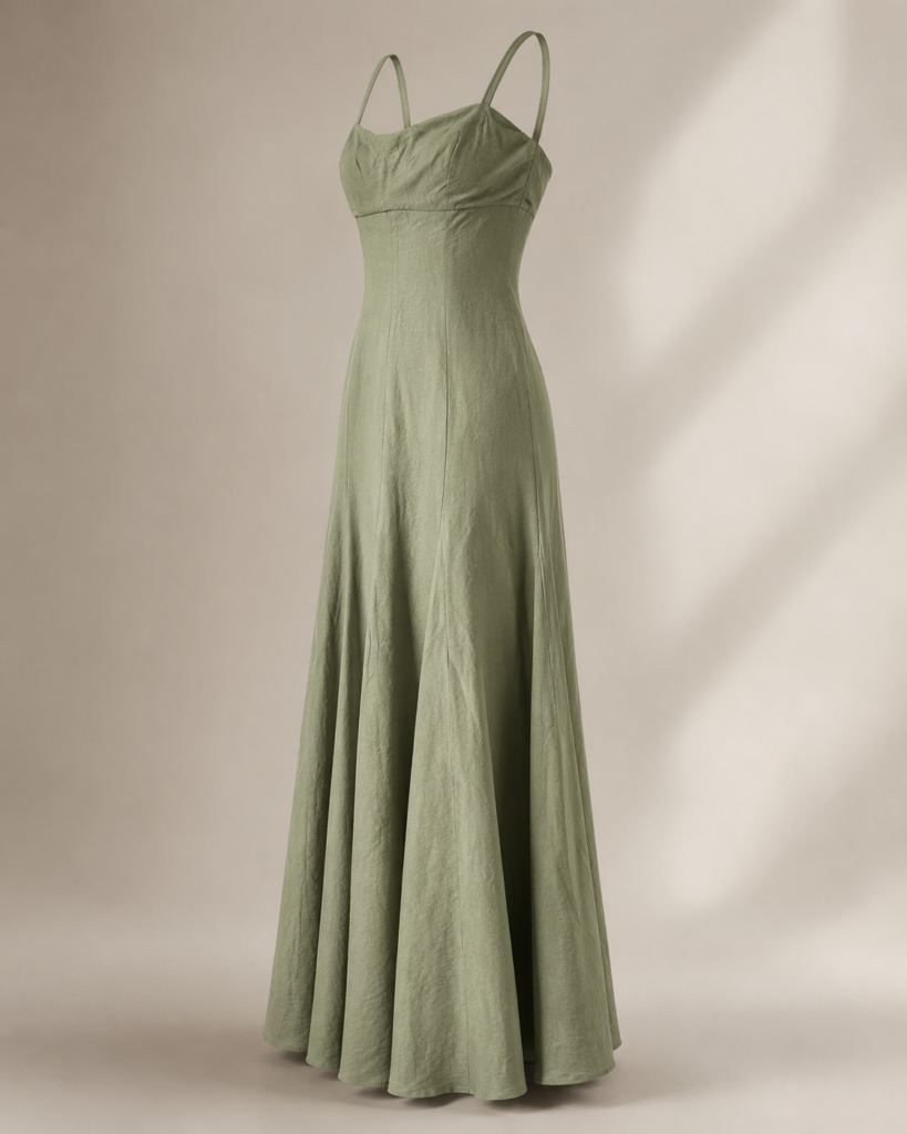 Sage Green Linen-Blend Strappy Maxi Dress