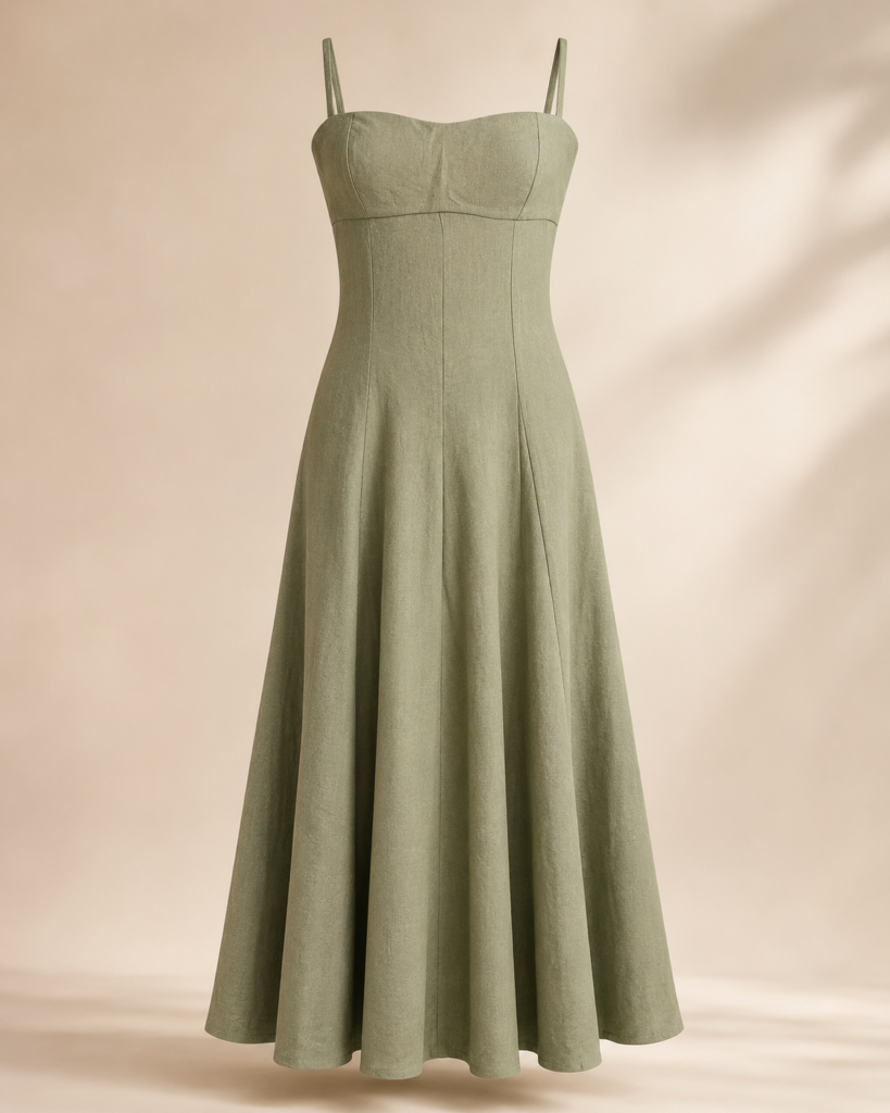 Sage Green Linen-Blend Strappy Maxi Dress